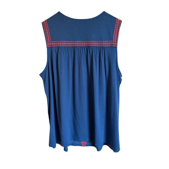 J. Jill 2X Blue Orange Embroidered Peasant Top 3X Boho Bohemian Southwestern Wes - Picture 2 of 6